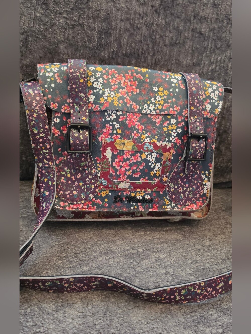 Dr Martens Leather 1461 Floral Clash Messenger Crossbody Handbag Rare!!
